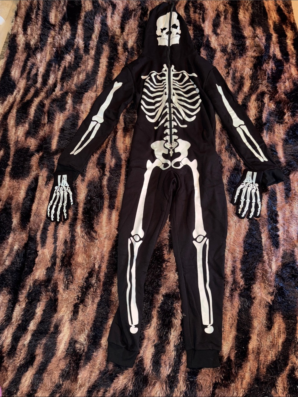 Black Skeleton Hooded One-Piece Costume with Gloves